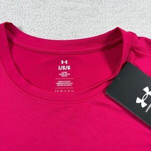 Under Armour Rush Vanish Energy T Shirt Mens Large Pink Logo Side Slit Athletic